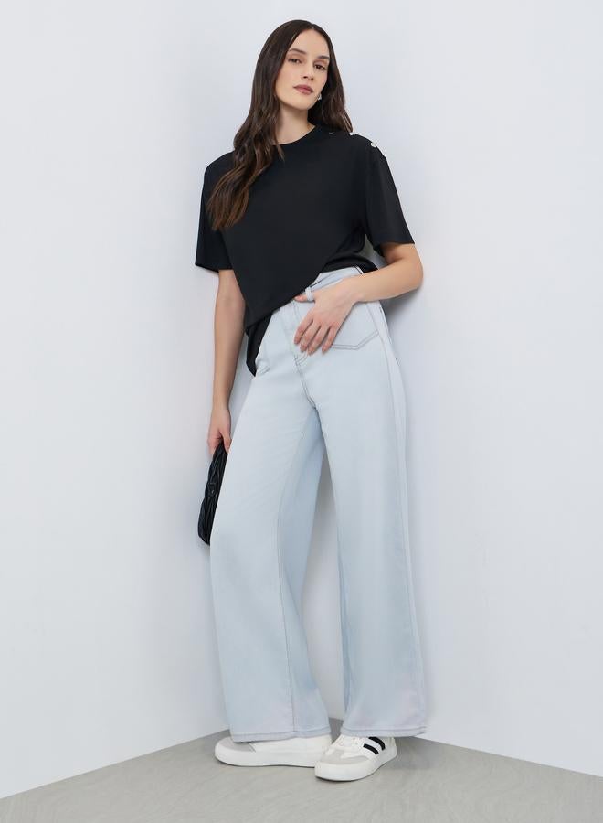 Styli Women Light Blue Wide Leg Jeans - Image 1